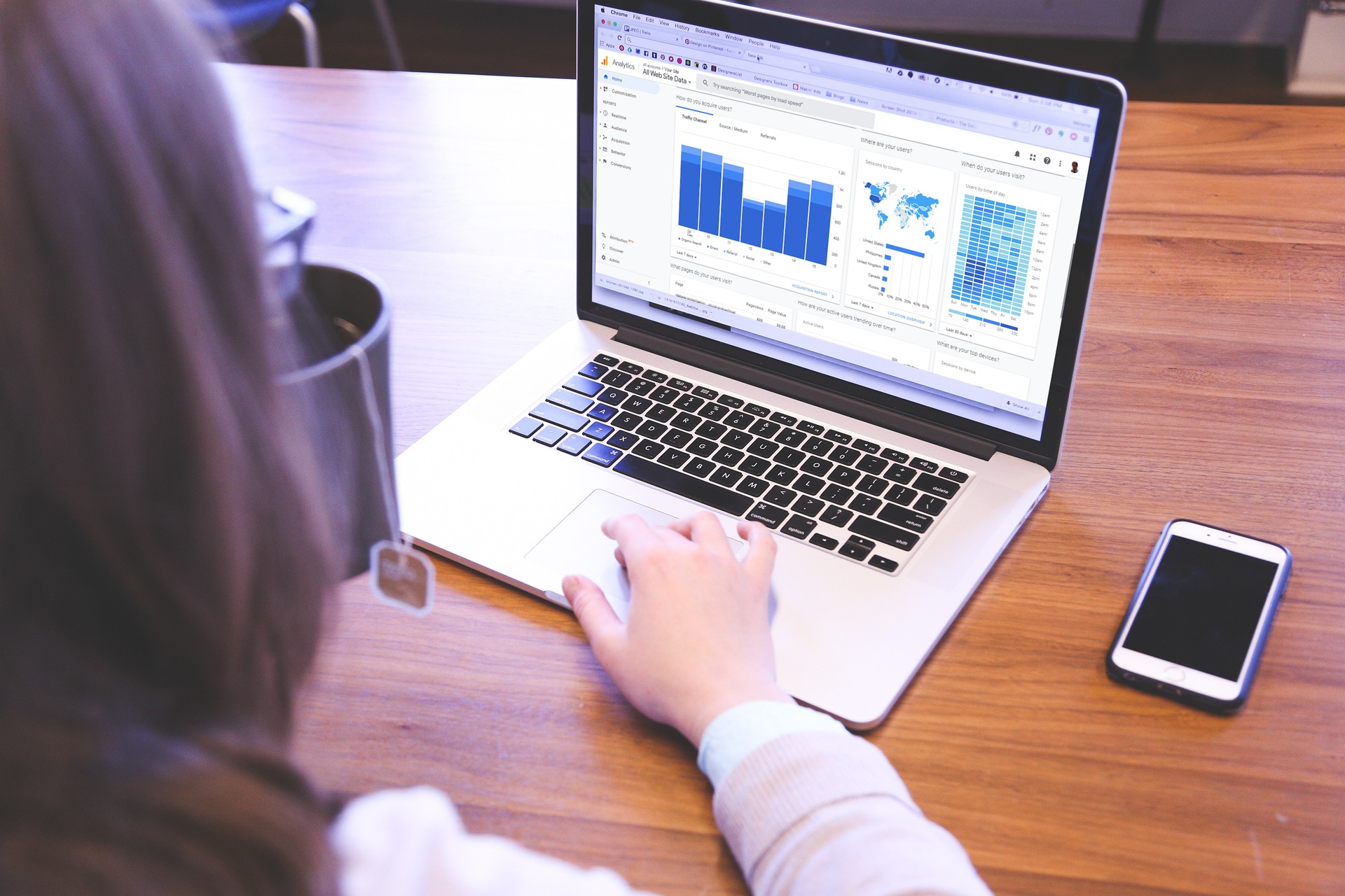 Girl using Google Analytics on laptop