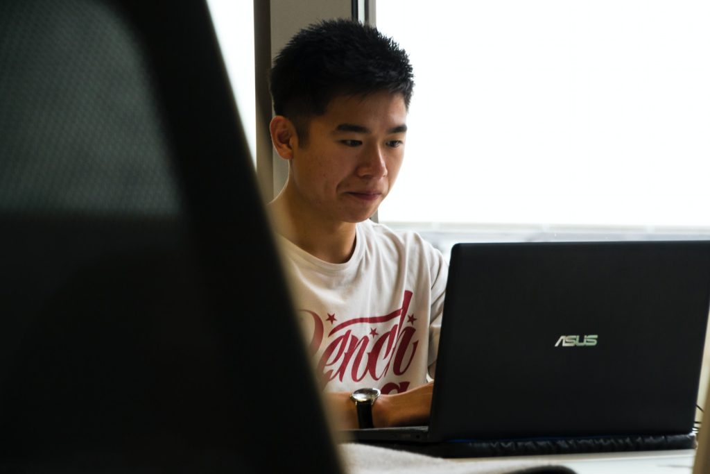 student using asus laptop
