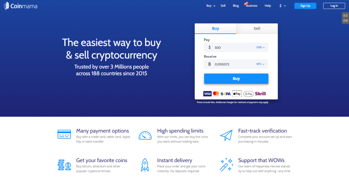Coinmama landing page