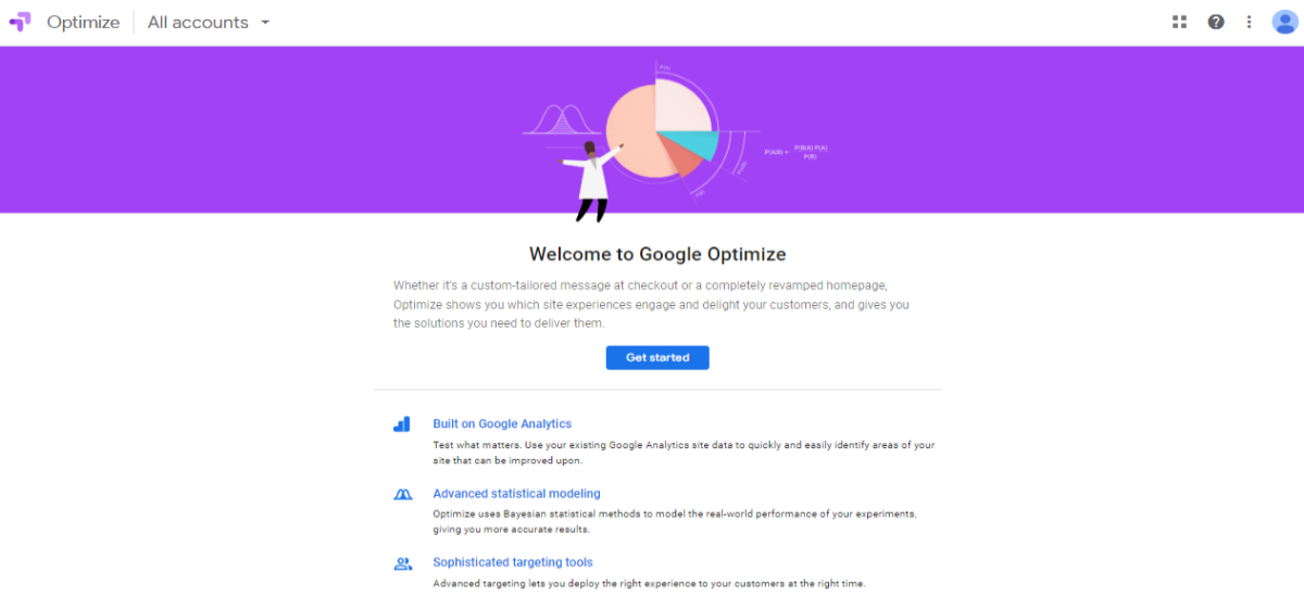 Google Optimize landing page