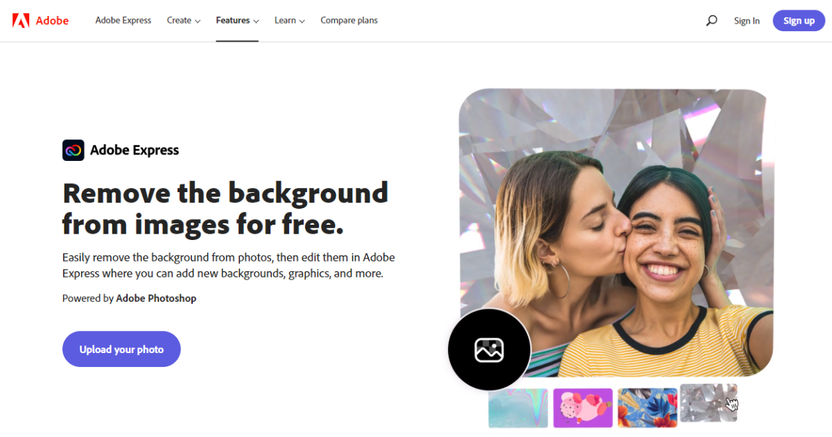 Adobe Background Remover landing page