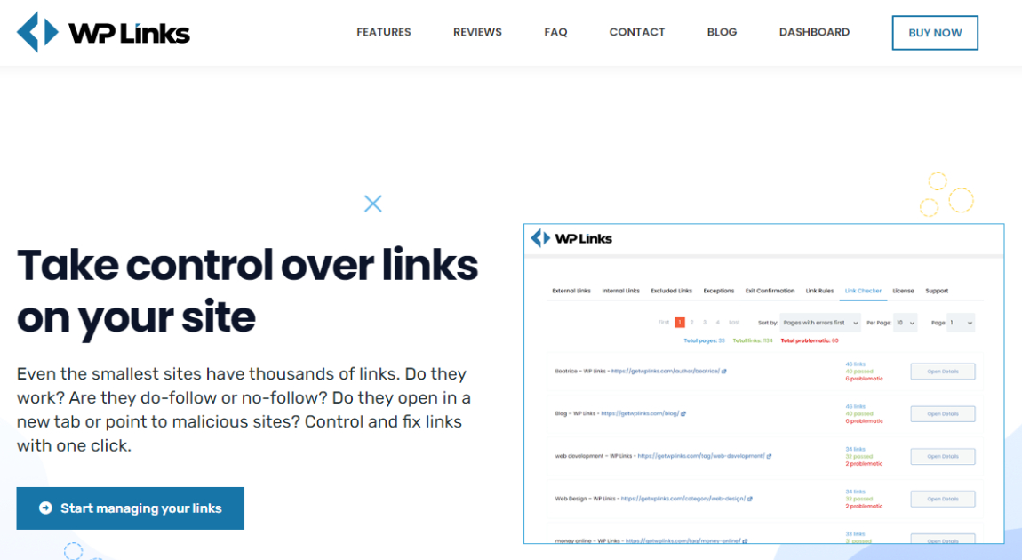 WP Links landing page overview