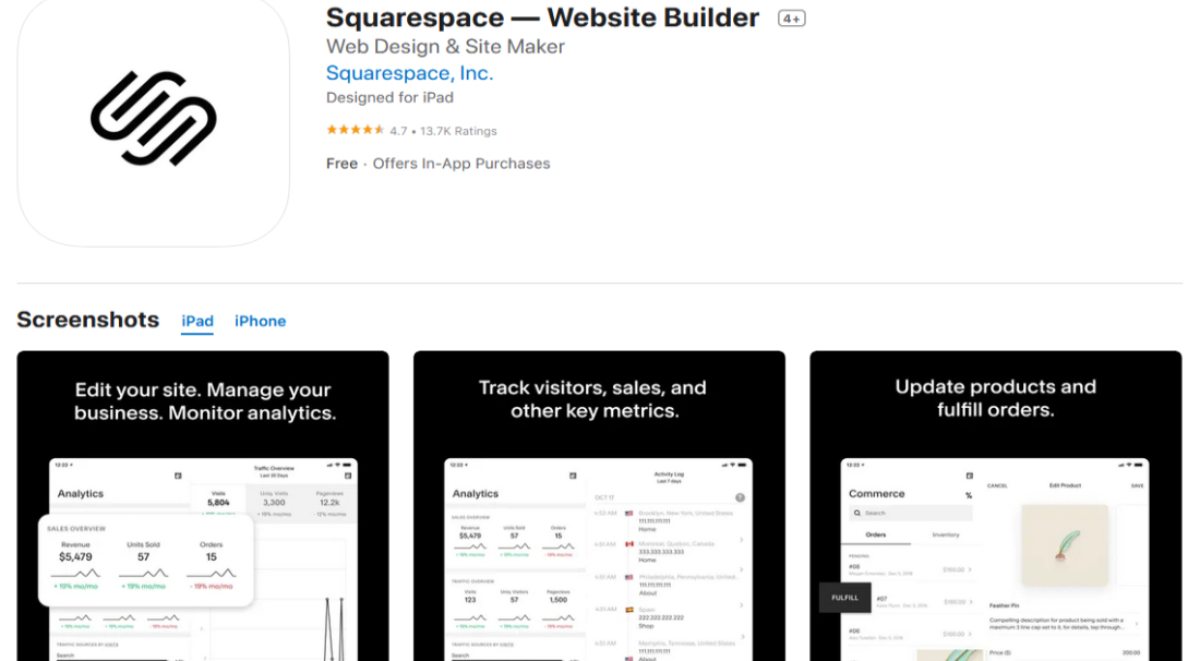 Squarespace app page
