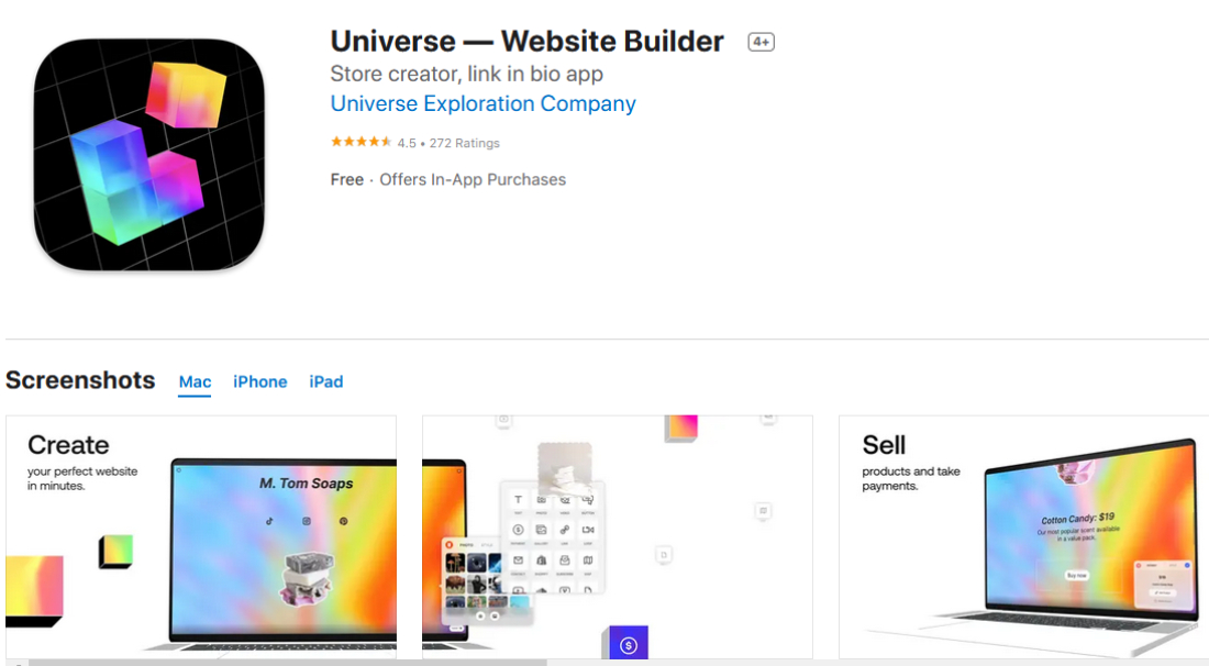 Universe app page