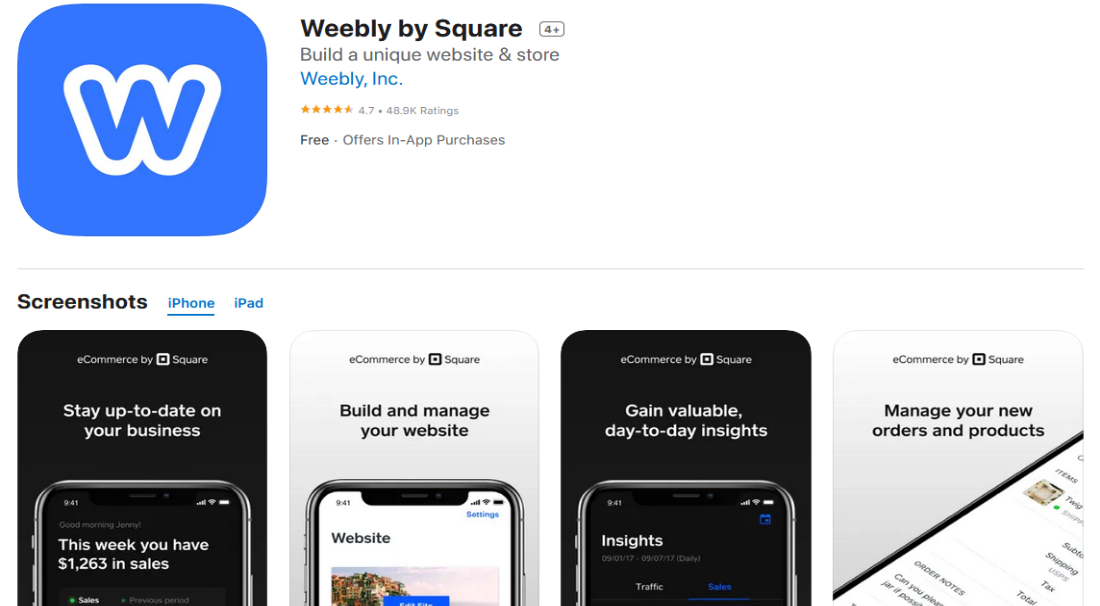 Weebly app page