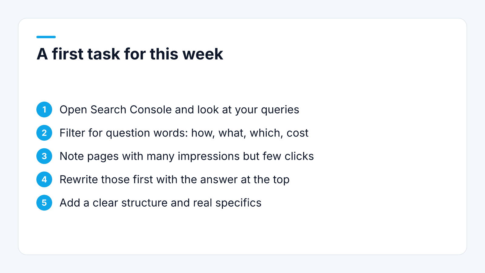 Five steps to find question queries in Search Console and rewrite underperforming pages
